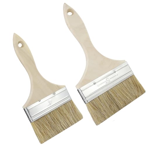 Juego de 2 pinceles de barniz de 4 pulgadas y 5 pulgadas, perfecto para grandes superficies con mango de madera, conjunto de pinceles para barniz, aceites, pinturas de pared