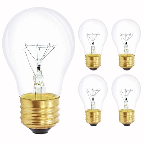 40 Watt A15 Appliance Incandescent Clear Light Bulb,120V E26 High Heat Light Bulbs for 16-Inch Lava Lamp,Microwave Oven,Range Hood, Refrigerator,2700K Warm White,4-Pack