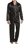 Sanraflic Men’s Sleepwear Satin Pyjama Set Nightwear Loungewear (Black, Medium)