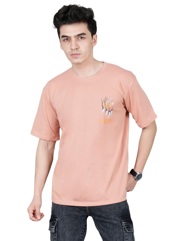 Image of London Hills Men's Cotton Oversized Fit Casual Printed Round Neck, Oversized Longline Drop Shoulder Boho Style T-Shirt