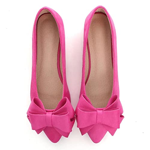 TN TANGNEST Women Fashion Bowknot Flats Comfort Pointed Toe Dress Shoes Rose red 38(6.5)4