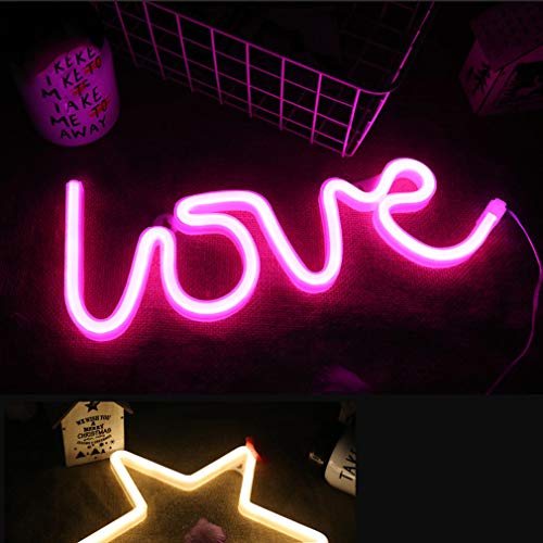 MorTime LOVE LED Neon Light Sign for Party Supplies, Girls Room Decoration Accessory, Table Decoration (Pink Love)