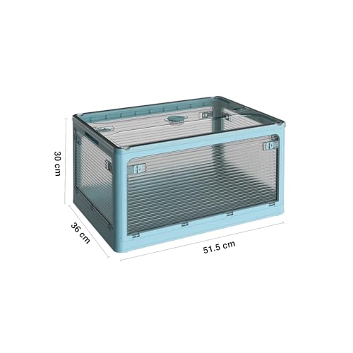 Image of oddpod Stack Genie Collapsible Large Capacity Storage Box with Detachable Wheels /Multifunctional Transparent Stackable, Portable & Foldable Organizer for Indoor and Outdoor use - Blue