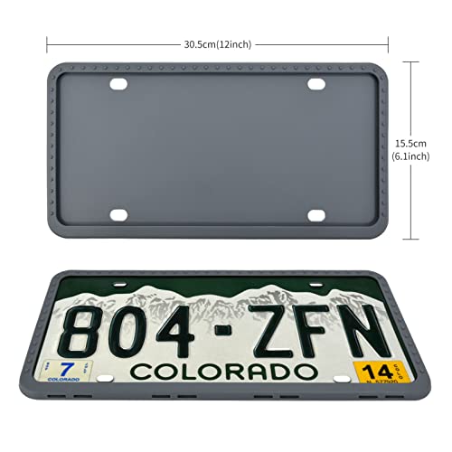 Panykoo Universal Silicone License Plate Frames,License Plate Holder,Rust-Proof,Rattle-Proof,Weather-Proof,Gray #TOP1