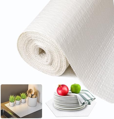 Beautysaid Shelf and Drawer Liner for Kitchen Cabinet, Non Adhesive Non Slip Shelf Paper Waterproof Washable Thickened for Dresser Pantry Shelve Bathroom Protector Liner(White,12 in x 10 FT)