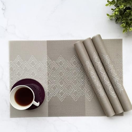 Image of Livmodern Premium PVC Dining Table Mats for 4 Seater | Woven PVC Placemats | Heat Resistant & Anti Skid Table Mats| Wipeable & Washable Set of 4 - Earthy Lattice