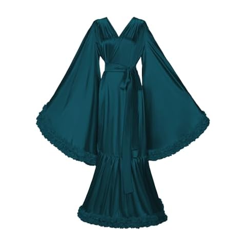 Daily Life Mall Silk Satin Bridal Robes for Women Old Hollywood Maternity Photoshoot Nightgown Satin Flower arround Silk Bathrobe Floorlength long satin robes for women Cover