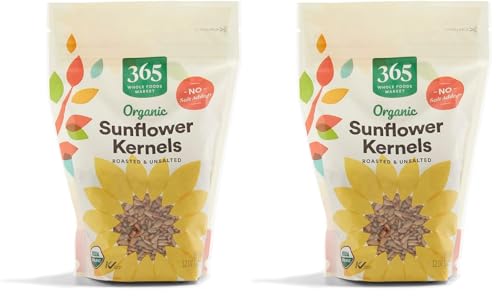 365 by Whole Foods Market, Organic Roasted Unsalted Sunflower Kernels, 12 OZ (Pack of 2)