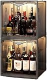 JoyeeLii おしゃれ リビングルーム小型 酒棚 ウイ ウイスキー 収納 アクリルドア お酒 棚 お酒 収納 酒棚 ディスプレイ ウイ ウイスキー 棚 ダイニングルーム用 ウィ 酒 ラック (ブラウン,2段)