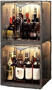 JoyeeLii おしゃれ リビングルーム小型 酒棚 ウイ ウイスキー 収納 アクリルドア お酒 棚 お酒 収納 酒棚 ディスプレイ ウイ ウイスキー 棚 ダイニングルーム用 ウィ 酒 ラック (ブラウン,2段)