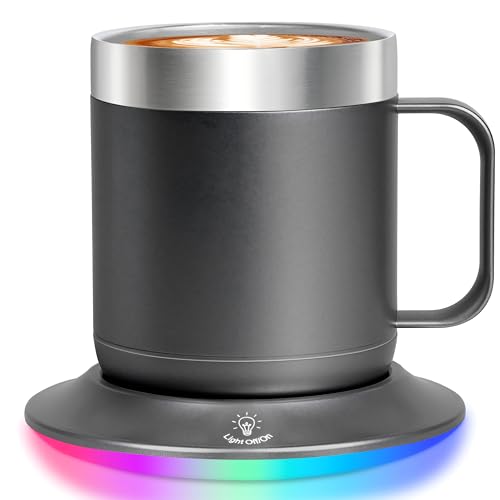 HottKiiper Electric Coffee Mug 12oz Gun Black - Temperature Control Cup Warmer for Desk, 10H Auto-Off