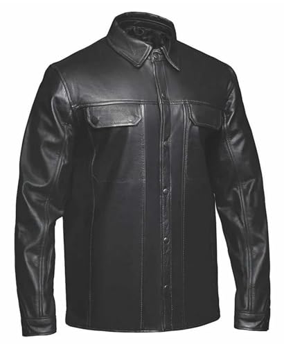 Derringer Men's Edge Premium Lightweight Leather Shirt Jacket, Black