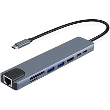 USB HUB 8-in-1 USB C Hub Type-C Hub Macbook Hub COKOVI USB-C Docking Station Hub Lan Hub Ethernet USB Type C to Ethernet RJ45 4K @ 60Hz HDMI 100W Rapid PD Charging SD/TF Card Slot Type-C PD