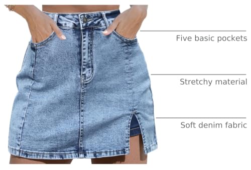 Image of luvamia Jean Skort Women High Waisted Stretchy Denim Mini Skirt Side Slit