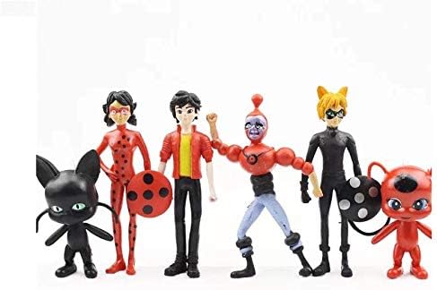 AG Goodies 6 Pack Miraculous Ladybug Action Figure Set - Tikki Noir Cat Plagg Adrien Toy Set Mini Figures Kid's Gift Children Game