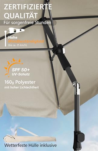 4smile Sonnenschirm Balkon 200 × 125 cm, Sonnenschirm rechteckig mit UPF 50+, 45° knickbar & höhenverstellbar, Balkonschirm inkl. Sonnenschirmhülle, Sonnenschutz Balkon in Beige 6