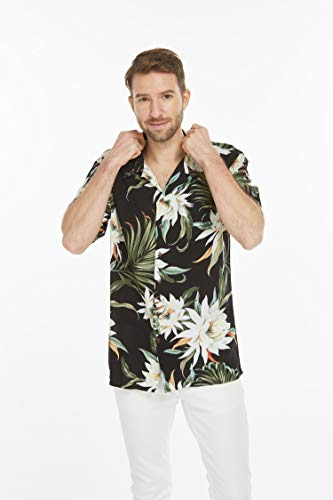 Image of Family Matching Hawaiian Clothes, Wispy Cereus Black | Lightweight 100% rayon • Family matching outfits • Tropical floral print • Beach vacations • Luaus • Cruises • Family photos