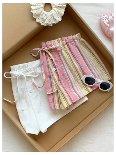 Image of MakeMeChic Women's 2 Pack Linen Shorts Striped Gingham Boxer Shorts | Summer, Beach Shorts, Cover Up, Pajama, Lounge