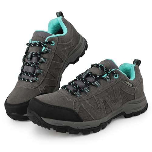 riemot Womens Waterproof Lightweight Hiking Shoes Grey Green US 10/EU 41