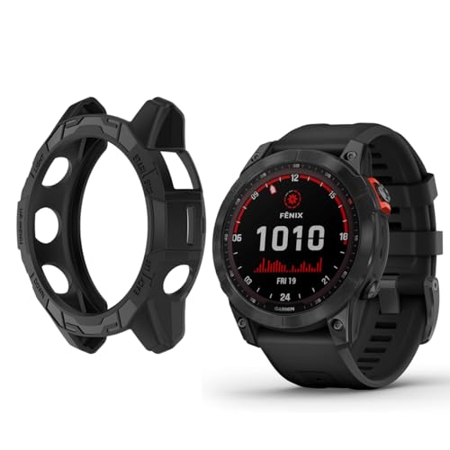 HOMTERN Cases for GARMIN Fenix 7/Fenix 7 Pro and EPIX Pro 47mm,Flexible Silicone Cover Shell Shockproof Scratch-Proof Protector Case Smartwatch Accessories,Black