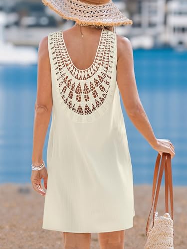 CUPSHE Women Swimsuit Cover Up Sleeveless Lace V Neck Summer Beach Coverup2