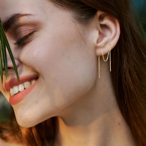 Sterling Silver Threader Chain Dangle Earrings,Versatile & Comfortable Hypoallergenic Silver Earrings Gold Plated 4.8 Inches3
