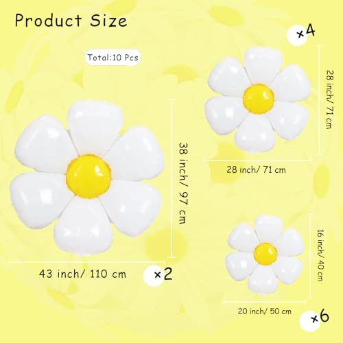 12 Pcs White Daisy Flower Balloons, Foil Balloons for Girls Spring Birthday Party Baby Shower Decorations