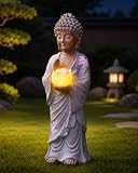 Nacome Solar Buddha Garden Statue Decor: Standing Figurine with Lotus Light