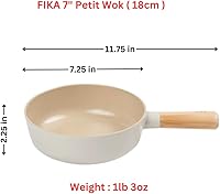 Vista 2 de FIKA 7 inch Mini Stir Fry Wok with Wooden Handle, Induction Compatible Cookware for All Stovetops, Kitchen Essential Ceramic Coating Skillet