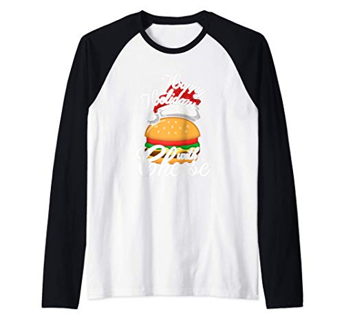 Felices fiestas con queso - Hamburguesa navideña con queso Camiseta Manga Raglan