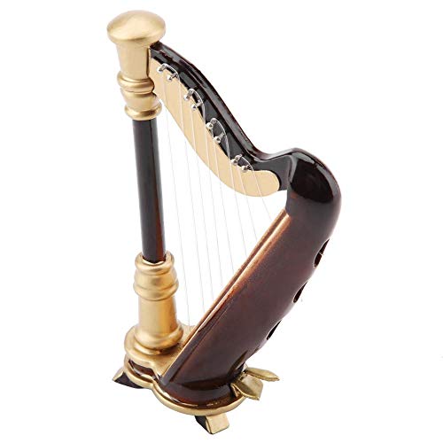 Wooden Mini Harp Replica Model with Delicate Box Musical Instrument Miniature Decoration for Home Coffee Ornament
