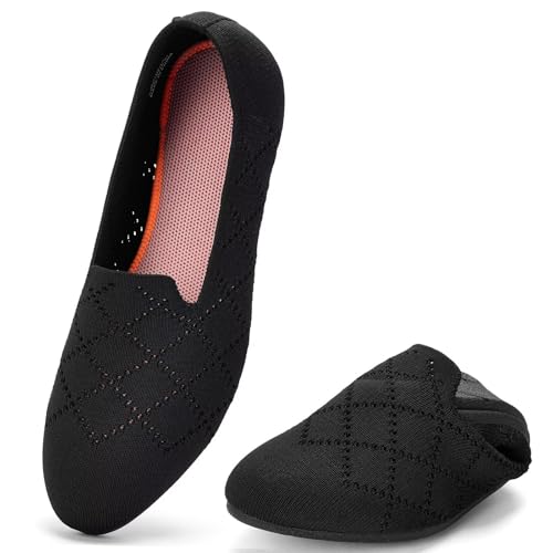 Image of poemlady Women's Ballet Flat Shoes Dress Shoes Knit Round Toe Slip On Ballerina Walking Flats Shoes for Woman Low Wedge Casual