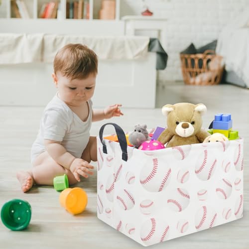 Image of FXOLCSHE Easter baseball basket,Kids Storage Basket,Boys baseball hamper,Waterproof foldable laundry basket,baby Room Decor(Baseballs)