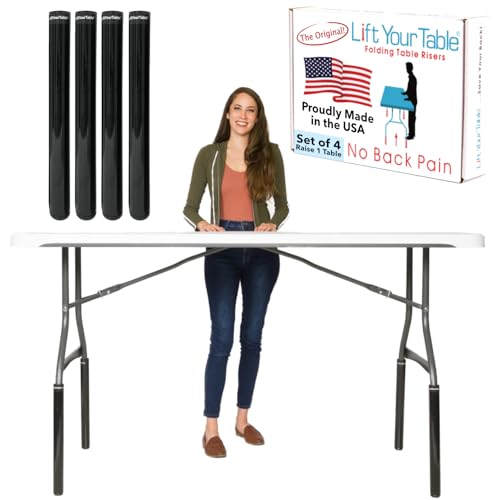 Lift Your Table® Folding Table Risers - Bar Height (Non-Slip Foot) - Made in The USA, Heavy Duty, Sturdy, Portable, Easy-to-Use Extensions Raise Bent Leg Folding Tables (Set of 4)