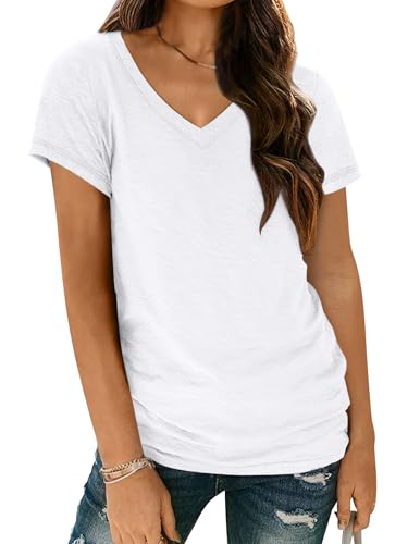 White Tshirts for Womens Summer Tops Short Sleeve Cotton Casual V Neck T Shirts Tees Tunic Blouse...