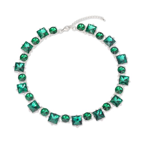 XILAZAB Emerald Green Crystal Rhinestone Statement Bib Choker Necklace for