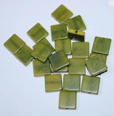 Tagua Bead Square Shape | 15 Tagua Mini Squares in Green | Size: 1 x 1 cm. | Vertical Top Drilled Eco Jewelry Making Natural Seed Beads
