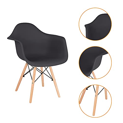 Canglong Natural Wood Legs Mid Century Modern Dsw Molded Shell Lounge Plastic Arm Dining-Chairs, Set Of 1, Black #TOP3