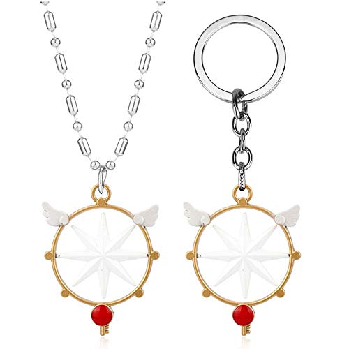 FEIDIAO Card Captor Sakura Magic Wand Collier Pendentif Porte-clés Coffret Cadeau de Noël Card Captor Sakura Accessoires Fans Collection (2pcs) Cover