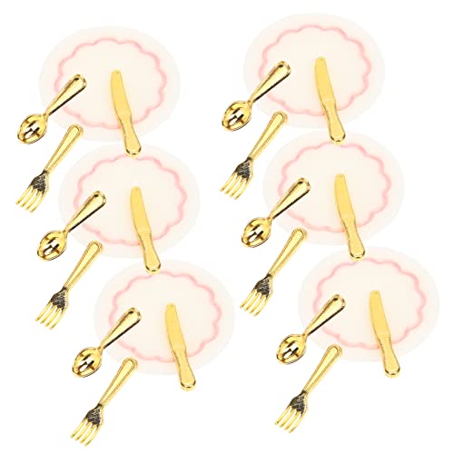 Milisten 6Ensembles Accessoires Miniatures De Vaisselle pour Maison De Assiettes Cuillères Et Couteaux Décoration pour Scène De Cuisine Et Salle à Manger