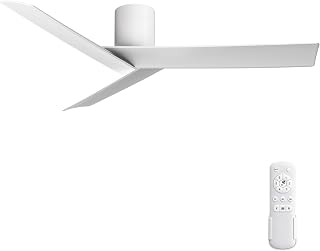 55" Modern Flush Mount Ceiling Fan No Light, White Low Profile
