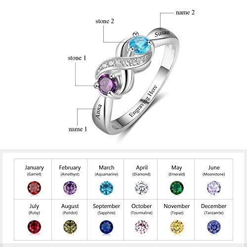 Personalized Infinity Mothers Ring with 2 Round Simulated Birthstones Engagement Promise Rings for Women (6)2