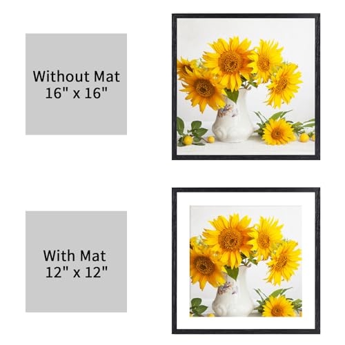 puthiac 16x16 Black Picture Frames for Wall - Minimalist 16x16 Oak Wood Frames, 16"x16" Picture Frame Wood, Natural Solid Wooden Picture Frames for Wall Art Photo and Prints (1 Pack, Black)
