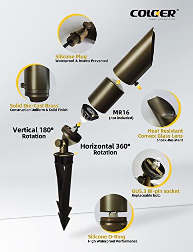 Coloer Die-Cast Brass Landscape Spot Lights Outdoor, 12V Ac/Dc Low Voltage Landscape Spotlights, Ip65 Waterproof Outdoor Lighting Fixture(103B, Bronze,1-Pack Without Bulb) #TOP2