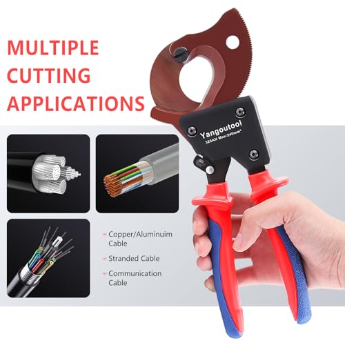 Image of Yangoutool Ratchet Cable Cutter Heavy Duty for Copper and Aluminum Cables, 240mm Capacity, Sharp Polished Edges, Ideal for Cutting Large Armored Electrical Wires, Perfect for Electricians