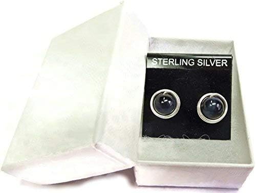 Blue Tiger Eye & Sterling Silver Wire-Wrapped Post Earrings