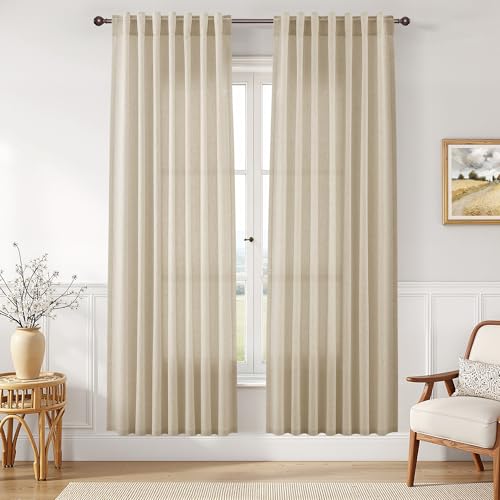 Image of Joywell Linen Curtains 80 Inches Long for Living Room Eggshell Beige