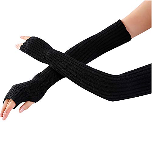 RosinKing Women's 16 inch/ 40cm Long Fingerless Gloves Arm Thumbhole Tight Gloves Winter Knit Hand Crochet Thumb Hole Warm Mittens Knitted Compact Warmers Girls Valentines Day Gifts