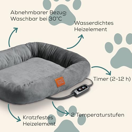 Beurer Love Your Pet Wärmebett Kira für Hunde und Katzen, elektrisch beheiztes Hundebett mit Timer, kuscheliges Katzenbett, Heizbett waschbar bei 30°C, Kratzfest und wasserdicht, 58 x 50 cm