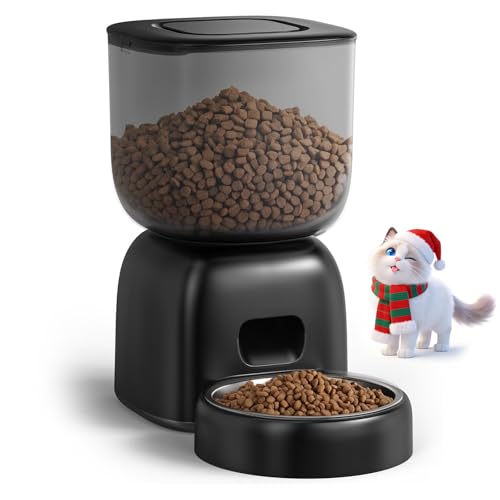 Automatic Cat Feeder, 3L Cat Food Dispenser Battery-Operated with 180-Day Battery Life, Timed Pet Feeder for Cats and Dogs, Desiccant Bag, Programmable Portion Control, 10s Voice Recorder